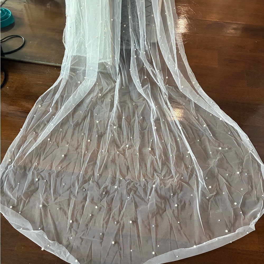Sheer Pearl-Embellished Bridal Veil